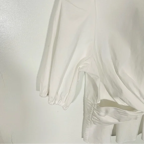 NEW Veronica Beard Arvilla Top White Criss Cross Preppy Coastal Modest Peplum - Picture 5 of 8